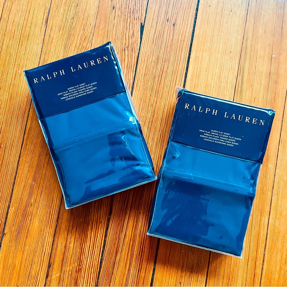 Navy Queen Flat Queen Sheet 424 Thread Count Percale $115 Ralph Lauren